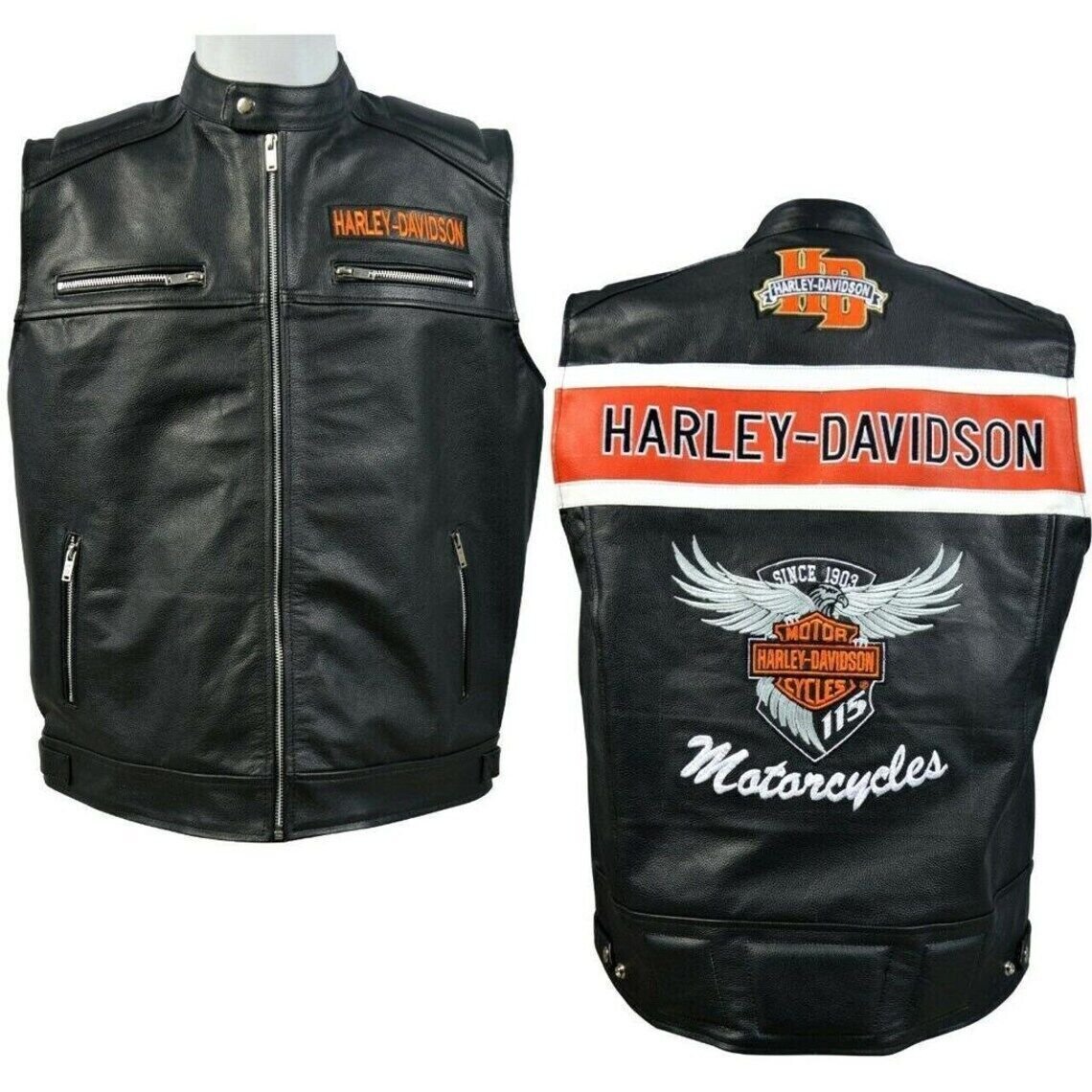 Men’s Black Genuine Leather Motorcycle Vest – Harley davidson-Biker Club Cut