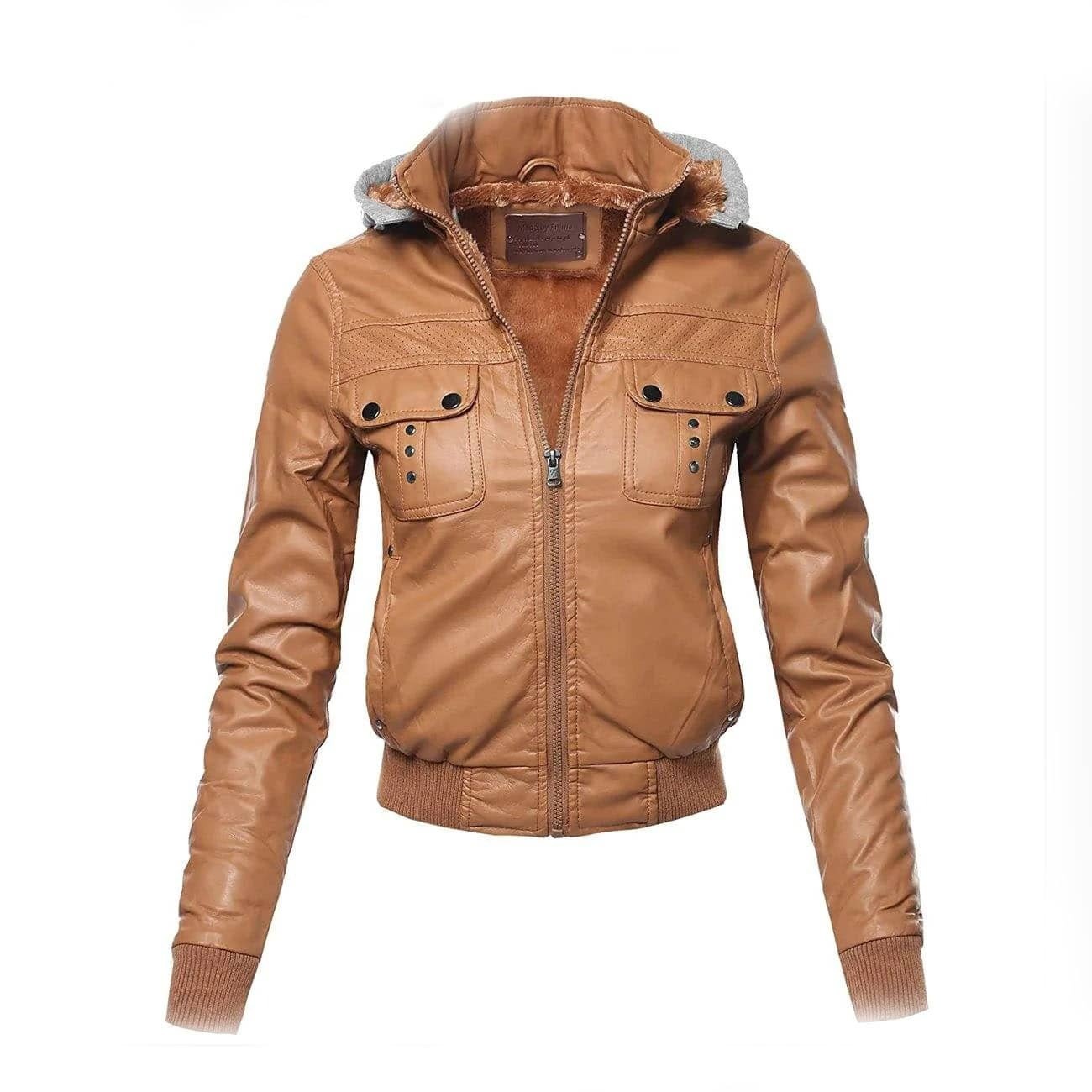 Women's Casual Stylish Trendy Zipper Leather Bomber Jacket Women's Casual Stylish Trendy Zipper Leather Bomber Jacket