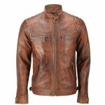 Motorcycle Fashion Leather Jacket Brown For Men's