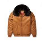Brown Color V-Bomber Leather Jacket For Men