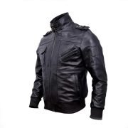 Men's Genuine Black Hooded Bomber Leather Jacket - Image 2