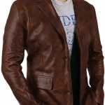 Men's Leather Blazer Coat Classic Vintage Jacket