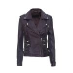 Ladies Purple Real 100% Lamb Nappa Leather Biker Jacket