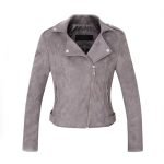 S06 Nia Nal Grey Biker Suede Women Leather Jacket