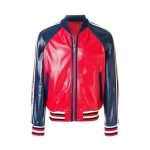 Womens Leather Bomber Jacket with Gucci Logo