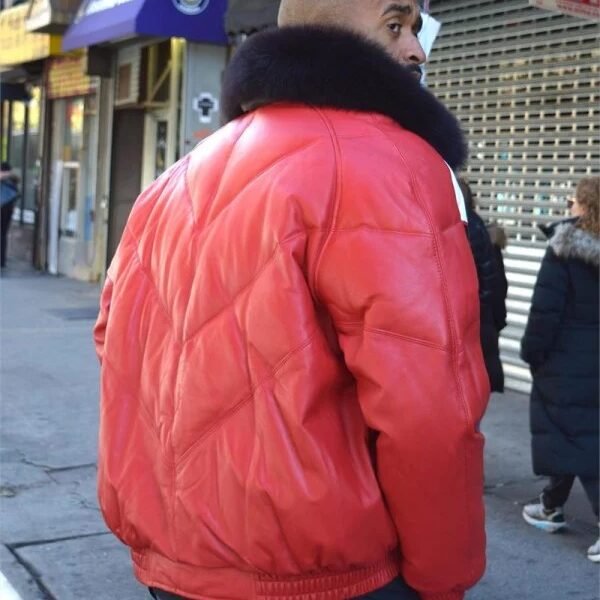 Multi Color Men’s V Bomber Lambskin Leather Jacket With Fox Fur Collar