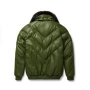 Olive Leather V Bomber Men’s Jacket