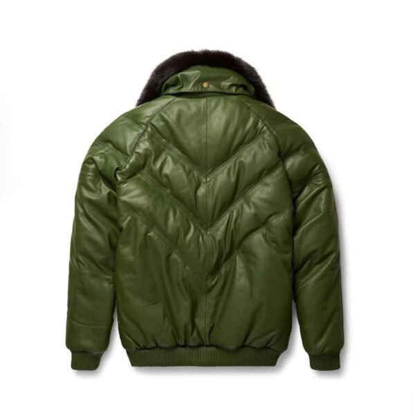 Olive Leather V Bomber Men’s Jacket