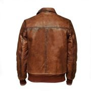 Mens Motorcycle Brown Bomber Winter Leather Jacket - Image 2