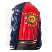 Womens Leather Bomber Jacket with Gucci Logo - Image 2