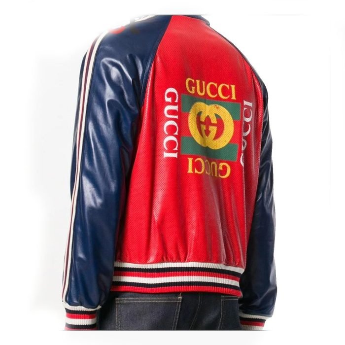 Womens Leather Bomber Jacket with Gucci Logo - Image 2
