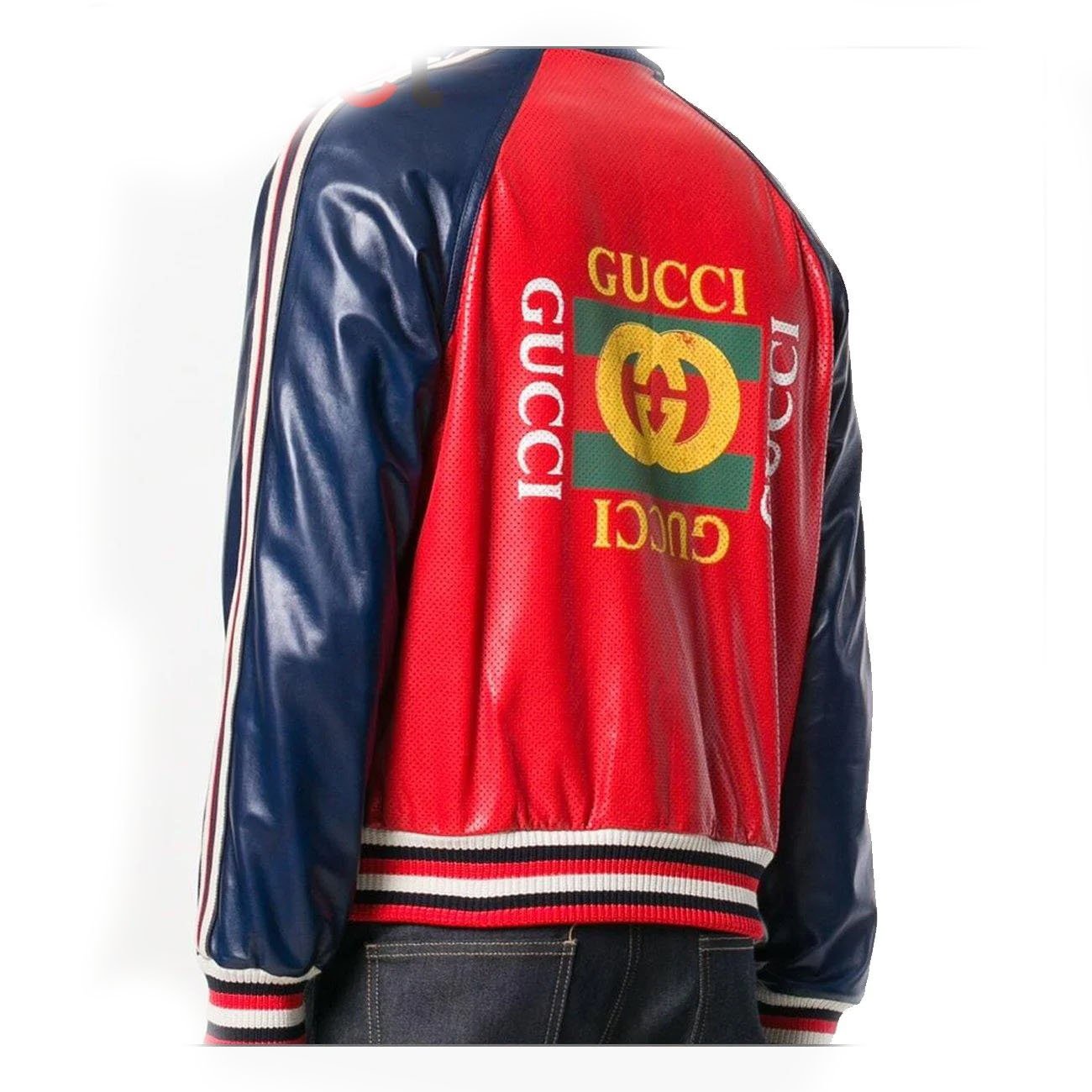 2 Womens Leather Bomber Jacket with Gucci Logo - Image 2