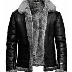 Men’s RAF B3 Aviator Real Leather Sheep Skin Bomber Jacket Coat Black & Grey