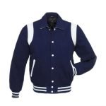 Byron Collar Blue Baseball Varsity Jacket With Side Stripe