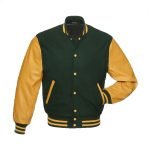 Forest Green Wool With Yellow Leather Sleeves Varsity Jacket