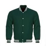 Men's Full Green Casual Pilot Varsity Jacket With White Strips