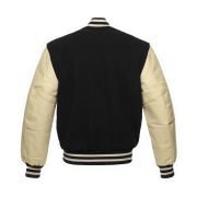 American Black Wool College Varsity Jacket With Cream PU Leather Sleeves - Image 3