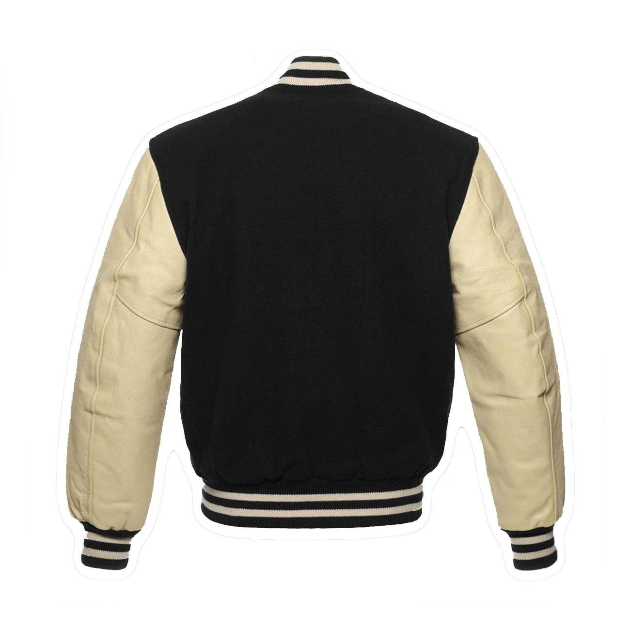 American Black Wool College Varsity Jacket With Cream PU Leather Sleeves - Image 3