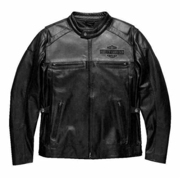 Motorbike Harley Davidson VOTARY Black Gray Leather Jacket for Men Motocollection