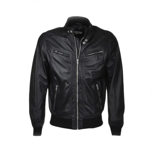 Men Biker Bomber Style Leather Jacket