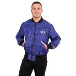 Material: Polyester Inner: Viscose Lining Pockets: Two Side, Two Inner Sleeves: Full Length Hemline: Rib Knitted Design: Bomber Jacket Collar: Rib Knitted Style Cuffs: Rib Knitted Closure: YKK Zipper Color: Blue and Purple