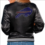 Ardella Buffalo Bills Black Satin Bomber Jacket