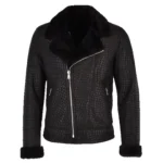 Torres Black Snake Pattern Fur Collar Biker Jacket