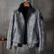 Christopher Padded Shoulders Shearling Leather Jacket