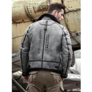 Jeremy Grey Black Shearling Fur SF Bomber Jacket - Image 2