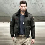 Ashking Black Fur G-1 Bomber Jacket