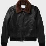 Hill Bomber Black Shearling Leather Jacket