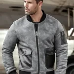 Sanchez Distressed Black Suede Leather MA-1 Bomber Jacket