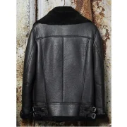 Rogers Double Collar Biker Aviator Black Leather Jacket - Image 2