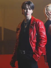 Taeyang Vibe Jimin Red Leather Jacket