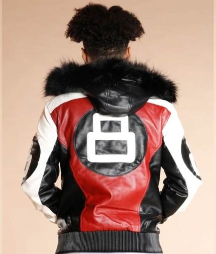 8 Ball Logo Fur Hooded Parka Leather Jacket - MotoCollection