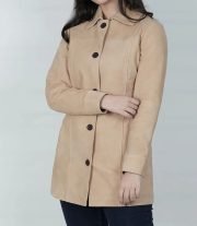 Kandis Women's Classic Camel Brown Suede Car Coat