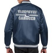 Men's Vancouver Canucks Starter Navy Printed Team Logo Satin Varsity Full-Snap Jacket