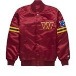 NFL Washington Commanders Satin Bomber Jacket in Maroon with Embroidery