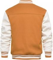 New Varsity Letterman Bomber Jacket – Camel Wool Body with Cowhide Leather Sleeves