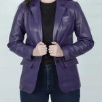 Purple Leather Blazer Jacket for Women – Two-Button Style