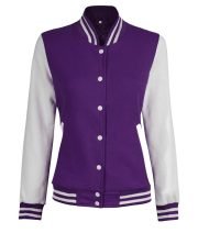 Purple & White Women's Varsity Baseball Jacket – Timeless Letterman Style