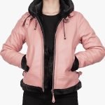 Soft and Stylish Women's Pink Hooded Shearling Leather Jacket