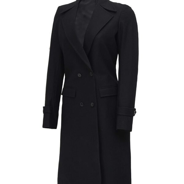 Stylish Women's Black Wool Coat with Two Front Pockets
