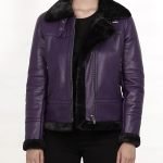 Stylish Women's Purple Shearling Leather Bomber Jacket