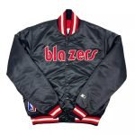 Vtg Rare NBA Portland Trail Blazers Black Starter Satin Bomber Jacket – Men’s Large