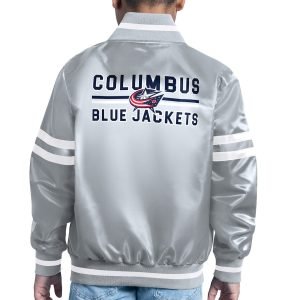 Youth Columbus Blue Jackets Silver Satin Varsity Jacket – Starter Full-Snap
