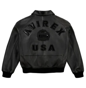 Avirex Icon Black Bomber Jacket – Luxury Lamb Leather - Back