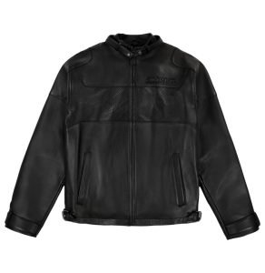 Men’s Avirex Black Out Leather Racing Biker Jacket - Front