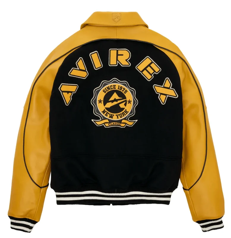 Mens Avirex Classic Wool Leather Varsity Jacket - Back