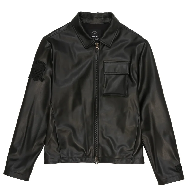 Men's Avirex Long Sleeve Leather Shirt - Front